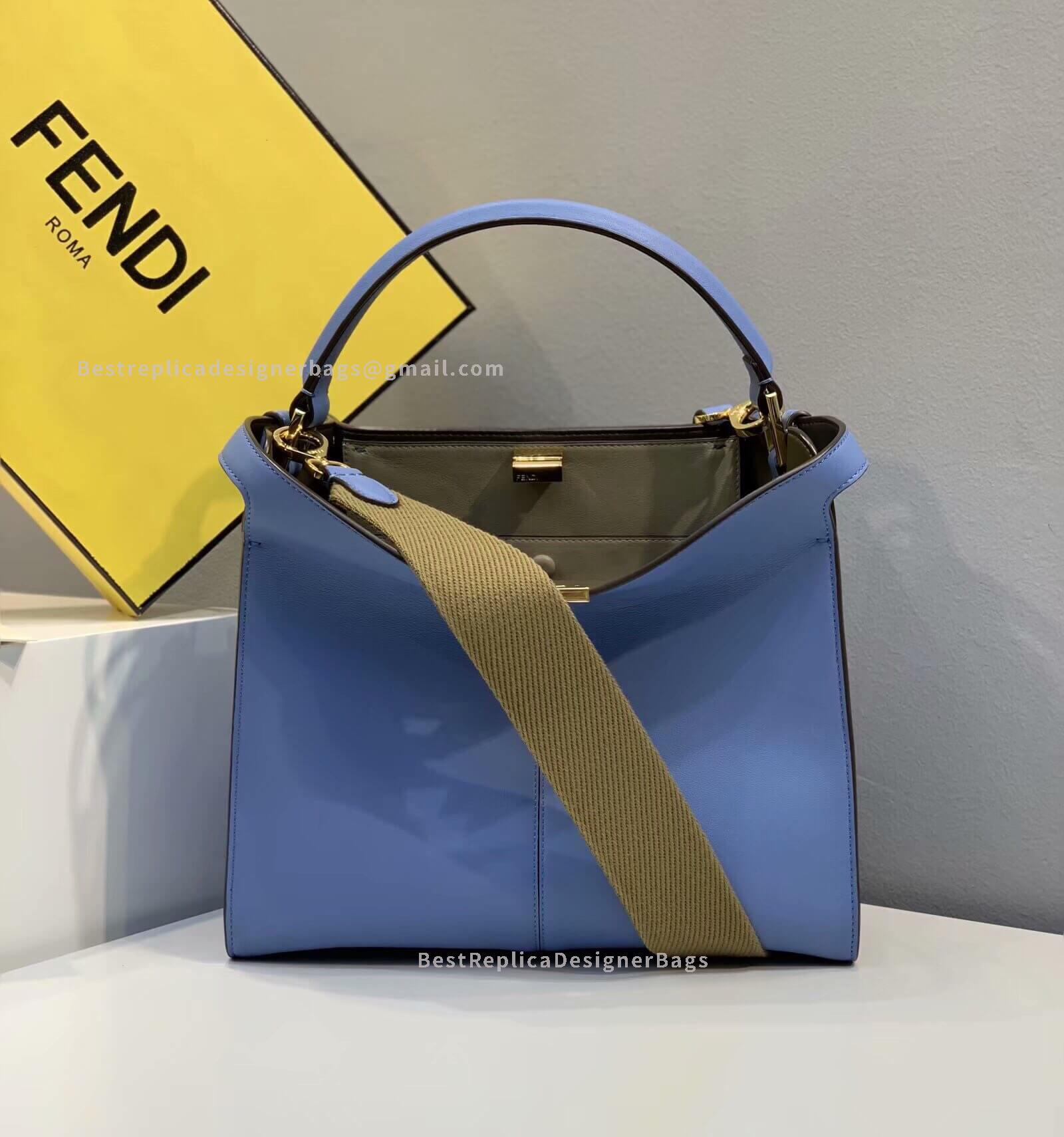 Fendi Peekaboo X-Lite Medium Blue Leather Bag 304S
